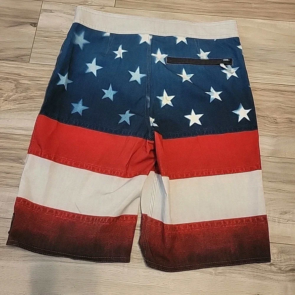 Vans Swim Trunks Youth 27 Red‎ White Blue Stars American Flag Patriotic Unlined
